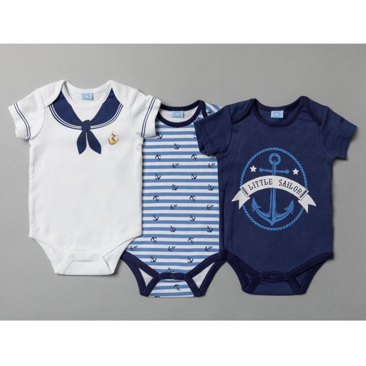 Picture of T20268: BABY BOYS SAILOR 3 PACK BODYSUITS (0-12 MONTHS)